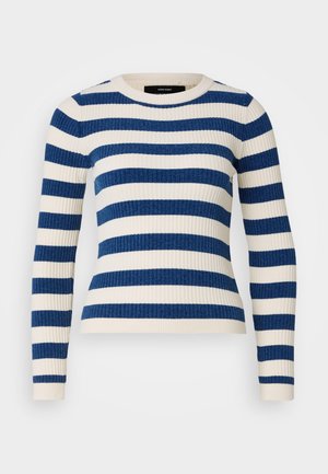 Vero Moda Petite, VMCHILI O NECK STRIPE - Svetrík - birch/navy
