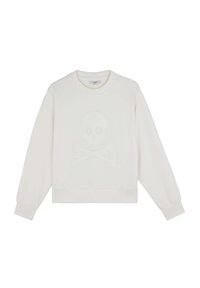 Beige Sweatshirt mit einem gestickten Skull-and-Crossbones-Motiv. Hergestellt aus weichem Stoff mit gerippten Bündchen und Saum.