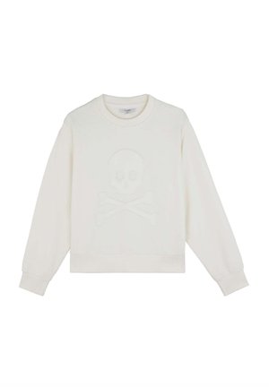 Crème sweatshirt met een geborduurd doodskop- en kruisbeenderenontwerp. Gemaakt van zachte stof met ribgebreide mouwen en onderrand.
