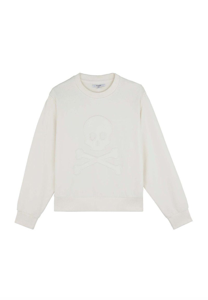 Beige Sweatshirt mit einem gestickten Skull-and-Crossbones-Motiv. Hergestellt aus weichem Stoff mit gerippten Bündchen und Saum.