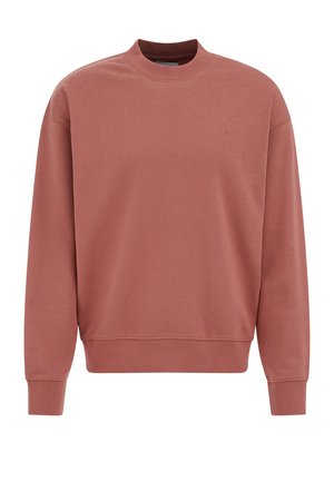 Sweatshirt in roestkleur met een hoge hals, geribbelde manchetten en zoom. Gladde textuur, met een subtiel logo op de borst. Casual ontwerp.