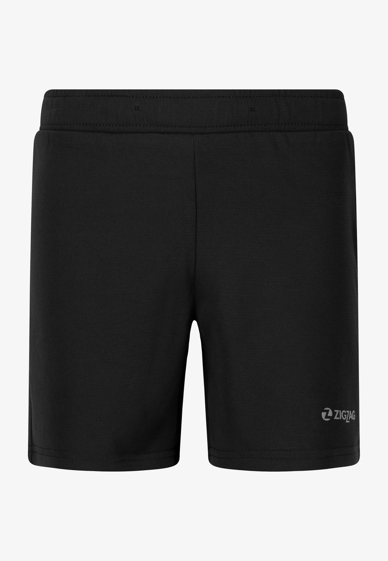 Shorts de sport noirs avec une texture lisse et douce, présentant un design simple et un logo sur le bas à droite. La taille est élastique.