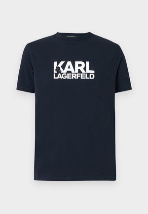 Navy katoenen t-shirt met korte mouwen en een ronde halslijn, met het opvallende witte logo "KARL LAGERFELD" over de borst.