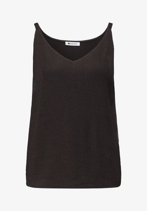 Top nero testurizzato senza maniche con scollatura a V e spalline strette, etichetta del marchio "Street One" all'interno del colletto.