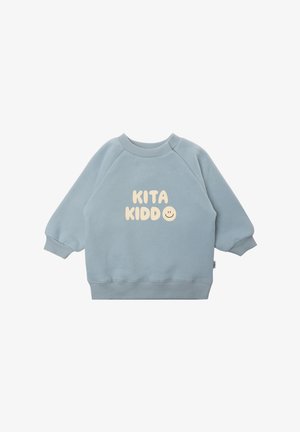 Hellblaues Sweatshirt mit rundem Halsausschnitt, gerippten Bündchen und einem "KITA KIDDO"-Textdruck in Elfenbein. Weiches Material mit lockerer Passform.