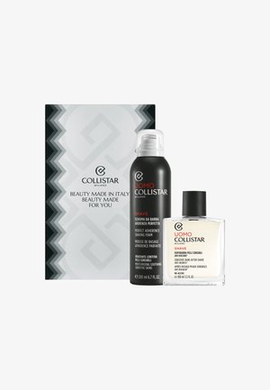Collistar Milano scheerschuim en aftershave voor de gevoelige huid, weergegeven met merkverpakkingsdoos, slogan schoonheid gemaakt in Italië.