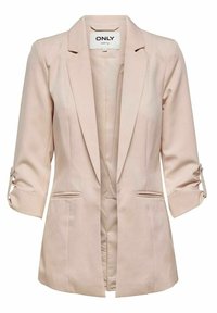 Ljusrosa blazer i slätt tyg. Har en enfärgad design med en knapp, två framfickor och uppvikta ärmar med knappdetaljer.