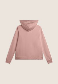 Felpa rosa con una trama morbida, maniche lunghe e cappuccio con lacci. Presenta un orlo e polsini con finitura a costine per una vestibilità aderente.