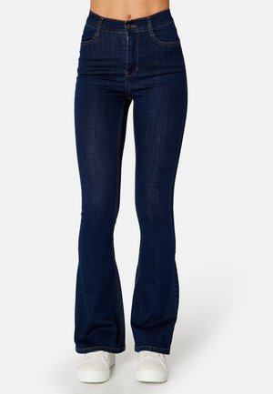 Bubbleroom HIGH WAIST FLARED SUPERSTRETCH JEANS - Flared jeans - dark blue denim