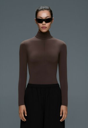 OYSHO, THERMAL BASE LAYER HALF-ZIP BODY - Caraco - dark brown