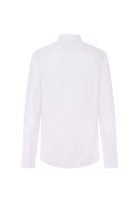 Witte lange mouwen shirt met een klassieke kraag, met knoopmanchetten en een gladde textuur. Geen zichtbare patronen of versieringen.