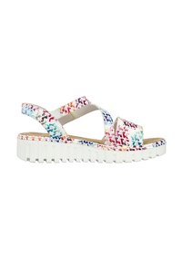 Sandale multicolore avec une semelle plateforme blanche, dotée de{