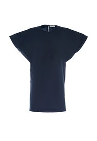 Maglietta a maniche corte blu navy con scollo rotondo, maniche larghe e dettaglio di cucitura centrale. Realizzata in tessuto morbido con un fit rilassato.