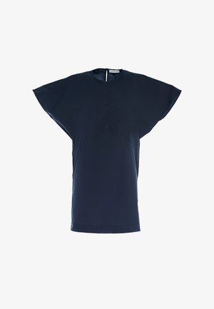 Maglietta a maniche corte blu navy con scollo rotondo, maniche larghe e dettaglio di cucitura centrale. Realizzata in tessuto morbido con un fit rilassato.