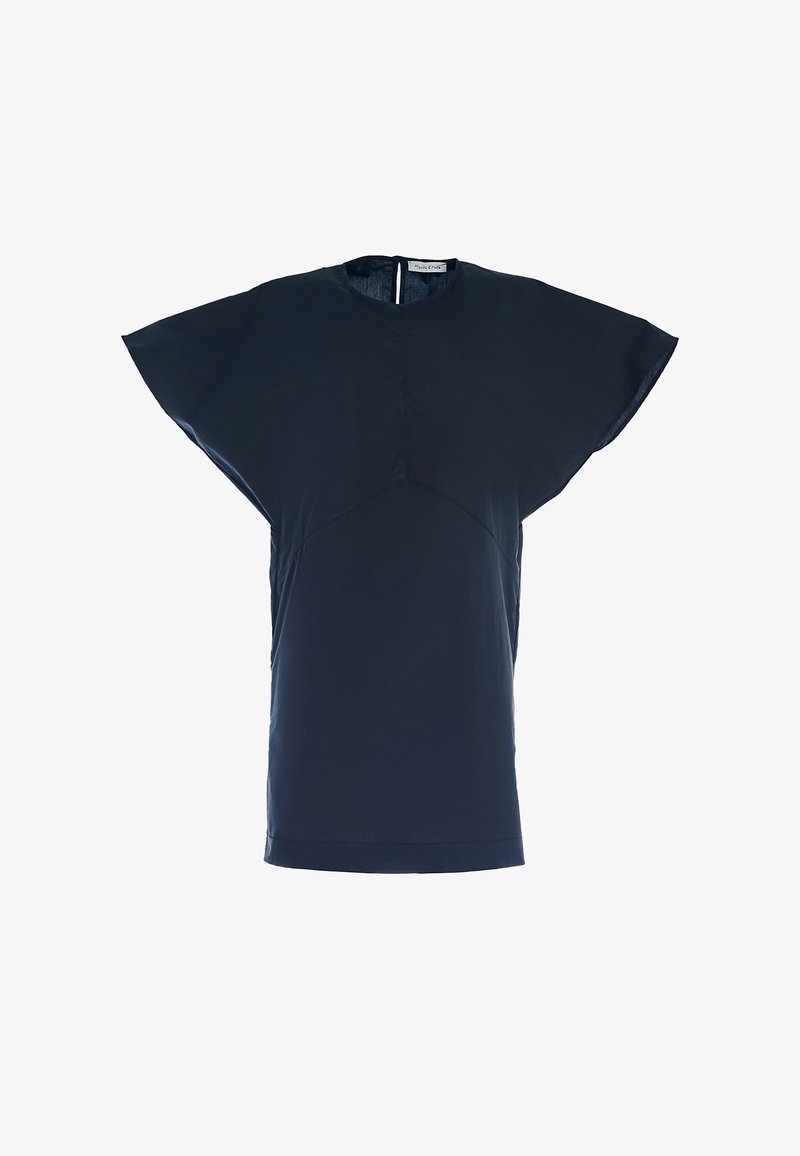 Maglietta a maniche corte blu navy con scollo rotondo, maniche larghe e dettaglio di cucitura centrale. Realizzata in tessuto morbido con un fit rilassato.