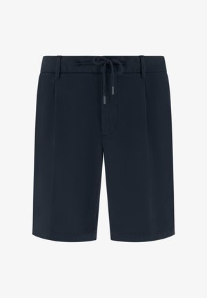 Pantaloncini blu navy al ginocchio con passanti per cintura e chiusura frontale con coulisse.