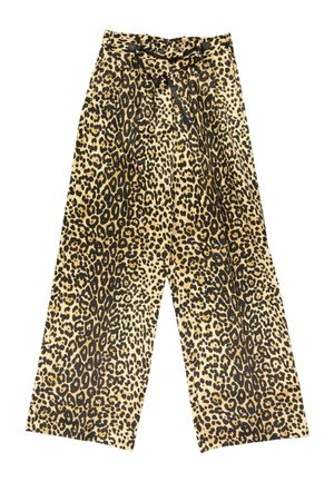 Pantalon ample à taille haute avec ceinture, avec un motif léopard beige et noir.