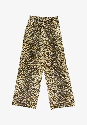 Pantalon ample à taille haute avec ceinture, avec un motif léopard beige et noir.
