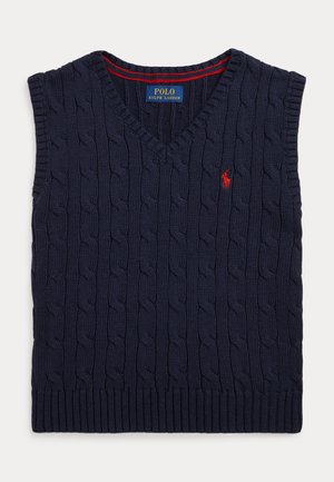 CABLE KNIT COTTON SLEEVELESS JUMPER - Pulover - navy