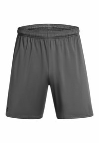Graue Sportshorts mit elastischem Bund, aus leichtem Material gefertigt. Mit einem dezenten Logo an der unteren linken Seite.