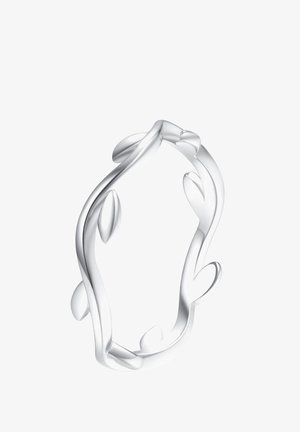 Bague en argent avec un motif de vigne torsadée, présentant des feuilles lisses et arrondies ainsi qu'une forme organique qui imite la croissance naturelle.