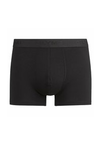 Czarne bokserki z miękkim elastycznym paskiem z nazwą marki "OLYMP", wykonane z gładkiego, elastycznego materiału dla komfortu.