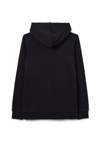 Felpa con cappuccio nera realizzata in morbido tessuto misto cotone. Maniche lunghe, polsini e orlo a costine, con un design semplice e privo di adornamenti.