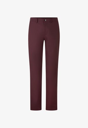 Bordeauxkleurige broek met een rechte snit, gemaakt van gladde stof, voorzien van een knoopsluiting en standaard voorzakken.