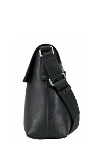 Borsa a spalla nera in pelle con superficie strutturata, tracolla regolabile e design strutturato. Dotata di hardware argentato sulla tracolla.