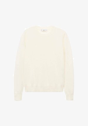 Cremfarbener Pullover mit klassischem Rundhalsausschnitt, gerippten Säumen und einem weichen Touch. Leichter Stoff mit glatter Oberfläche.