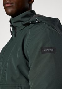 Man in een donkergroene hooded jacket met rits en Icepeak-logo op de bovenarm tegen een witte achtergrond.
