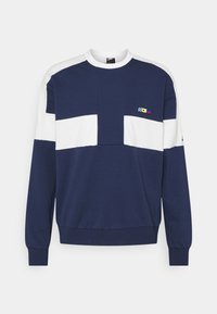 Marinblå sweatshirt med vita paneler, rundad halsringning, långa ärmar och en liten broderad logotyp på bröstet. Tyg av bomullsblandning, avslappnad passform.
