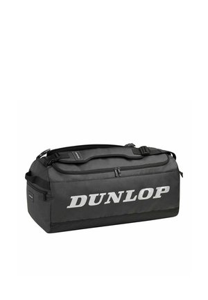 Zwarte rechthoekige Dunlop sporttas met ritsvak als hoofdvak, zijvak en verstelbare schouderriem.