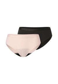 Set van twee onderbroeken in zwart en lichtroze kleur. Gemaakt van een gladde stof met brede elastische taillebanden en naadloze randen.