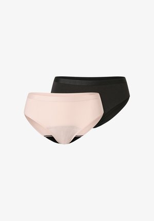 Un pack de deux sous-vêtements comprenant une couleur noire et une couleur rose clair. Fabriqués en tissu lisse avec des ceintures élastiques larges et des bords sans coutures.