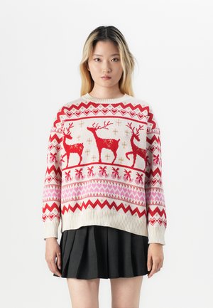 ONLXMAS O NECK  - Πουλόβερ - birch/gold-coloured/salsa/fuchsia pink