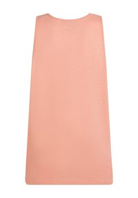 Bezramenný svetloružový top s kulatým výstřihem zobrazený zezadu na bílém pozadí.