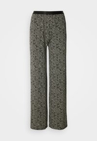 Svart og kremmønstret vide benbukser med en jevn midje, med et spredt abstrakt design over hele stoffet.