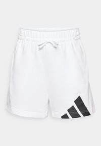 Vita elastiska shorts med dragsko och en svart tre-stripes-logotyp på nedre vänstra benet.