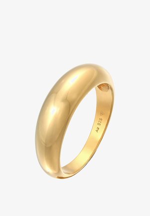 Gluda, pulēta zelta gredzens ar noapaļotu, nedaudz izliekta joslu. Marķējumi iekšpusē norāda uz metāla tīrību, izmēru un izcelsmes detaļām.