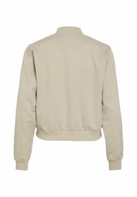 Beige pikka pikkade varrukatega bomber-jakk, ribbed krae, mansetid ja alläär, nähtud tagant valgel taustal.