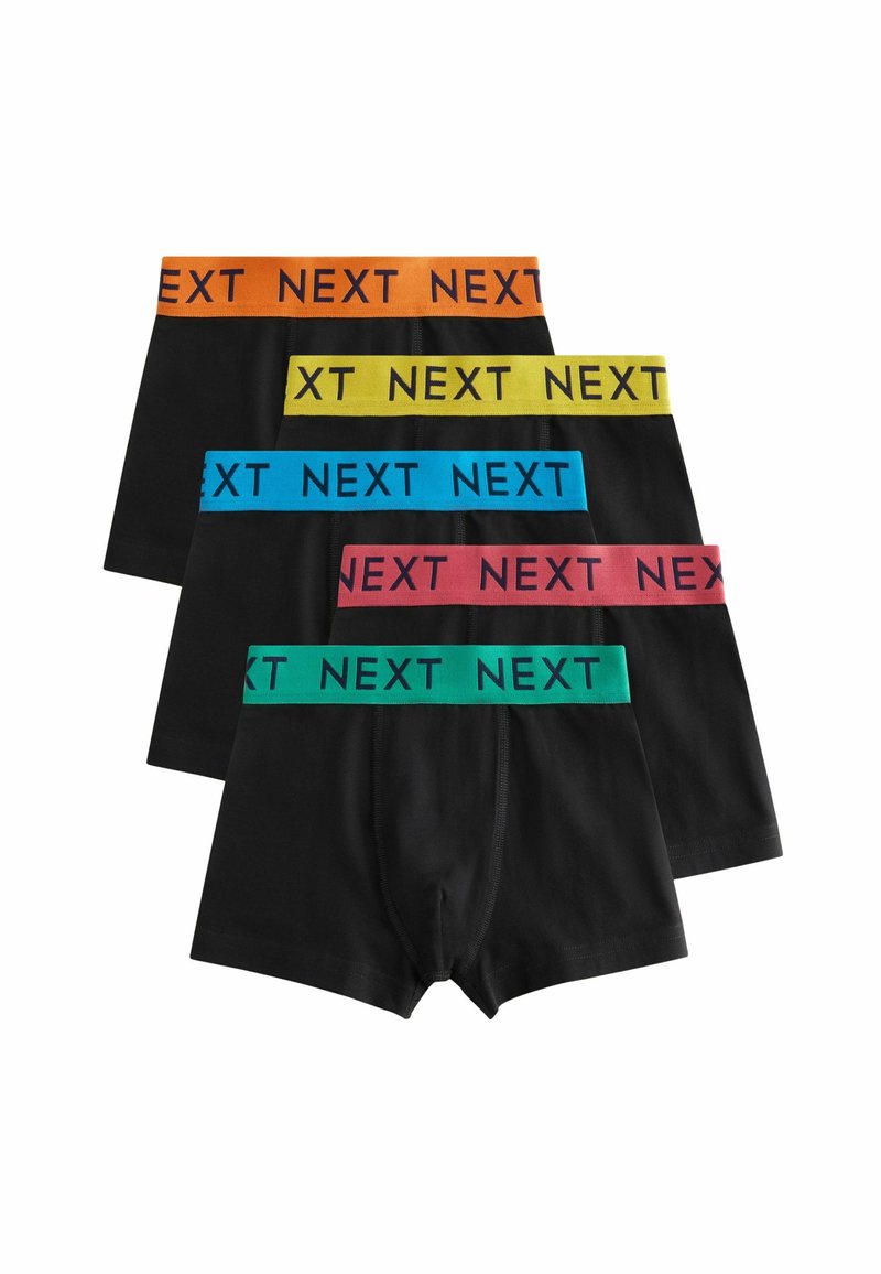 Čierne boxerky s farebnými elastickými pásmi v oranžovej, žltej, modrej, zelenej a ružovej, s výrazným textom "NEXT".