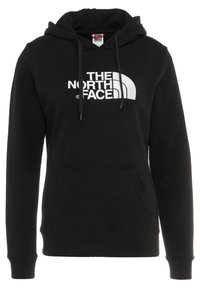 Sweat à capuche noir à enfiler avec poche avant et logo blanc "THE NORTH FACE" sur la poitrine, doté d'une capuche réglable avec cordon de serrage.