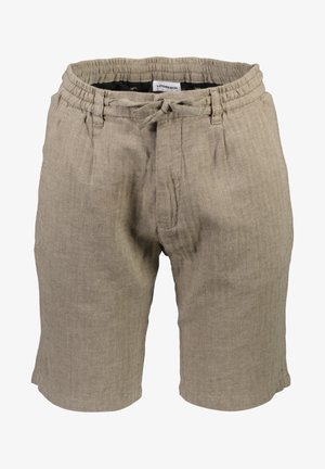 Shorts din in bej, cu talie elastică și șnur de strângere. Prezintă un model în zig-zag și două buzunare laterale.