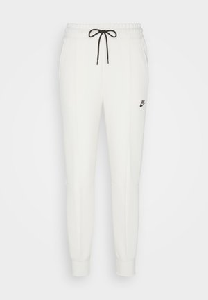 Weiße Sweatpants aus weichem Stoff, mit elastischem Taillenbund, verstellbarem schwarzen Kordelzug und kleinem schwarzen Logo am Oberschenkel.