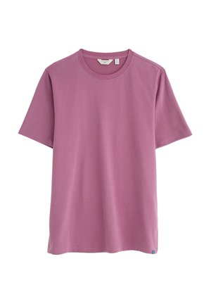 Kurzärmliges T-Shirt in Mauve, aus weichem Baumwollstoff. Rundhalsausschnitt und gerade geschnitten. Mit einem kleinen Markenetikett am Saum.