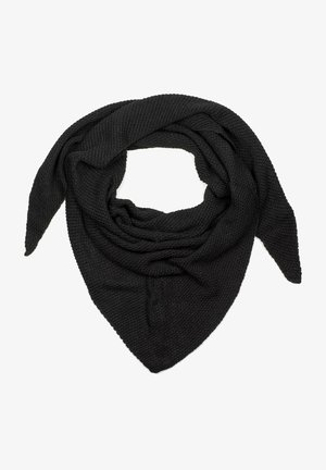 Écharpe triangulaire noire en tricot, pliée en une boucle lâche avec un motif texturé, présentée sur fond blanc.