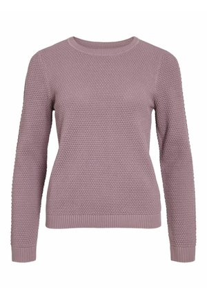 Suéter de punto en púrpura claro, con un patrón texturizado de panal, cuello redondo y puños y dobladillo acanalados. Diseño de mangas largas.