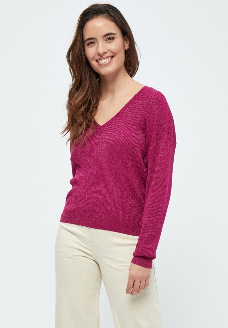 Desires DEGEISHA RIB V-PULLOVER - Strickpullover - festvial fuchsia metallic