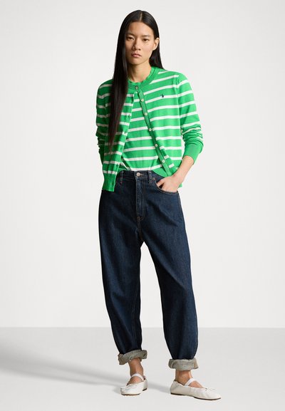 Polo Ralph Lauren STRIPED COTTON BLEND CARDIGAN - Gilet - tiller green/white